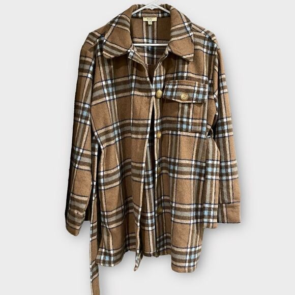 kori america plaid shirt jacket shacket belted coat Size M - Picture 3 of 7